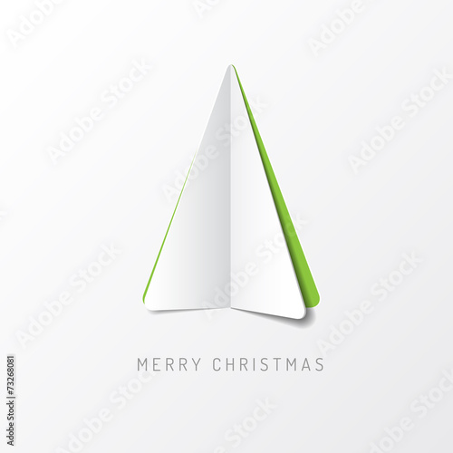 Vector Merry Christmas card with a white tree made from paper
