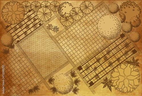 Landscape architectural project on vintage background