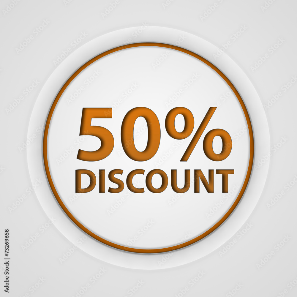Discount 50 circular icon on white background Discount 50 circular icon on white background