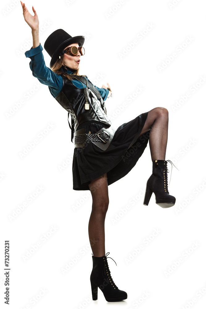 beautiful steampunk woman in glasses isolated. beautiful steampunk woman in glasses isolated.