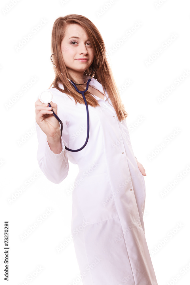 Medical. Woman doctor in lab coat with stethoscope Medical. Woman doctor in lab coat with stethoscope