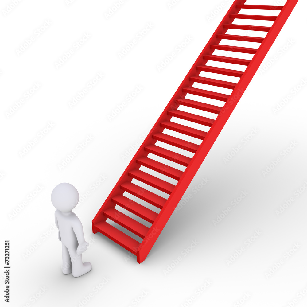 Person thinking about climbing staircase Person thinking about climbing staircase