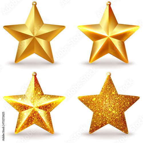 A set of shiny golden Christmas tree toys in the form of a star
