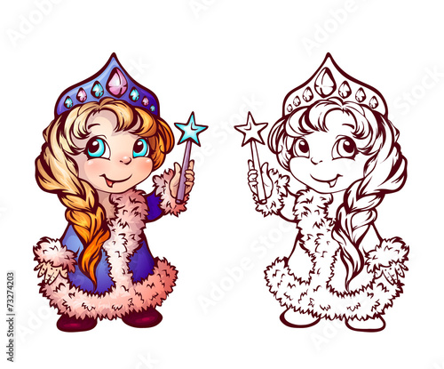 Vector Christmas illustration of funny Snow-Maiden