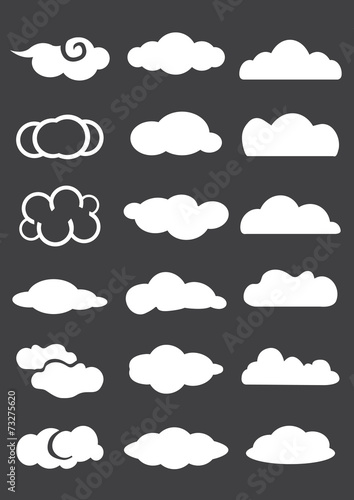 Cloud Icons in Different Designs Isolated on Black Background