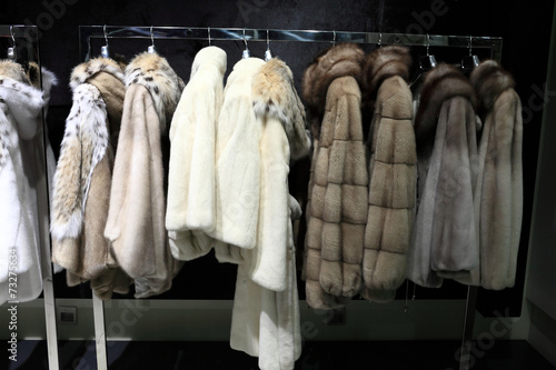 Fur coats on the hangers