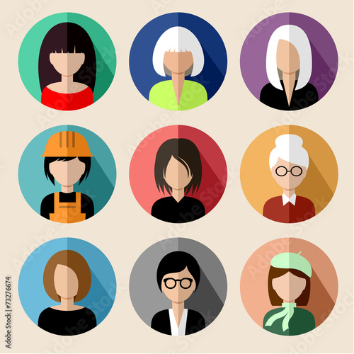 Set of round flat icons with women.