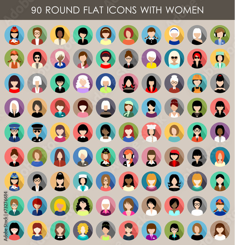 Set of round flat icons with women.