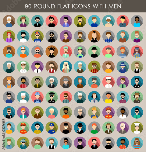 Set of round flat icons with men.