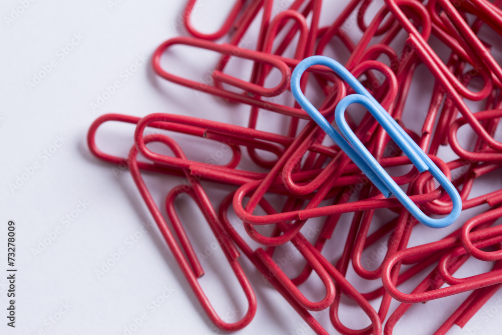Paperclips scattered on white surface Paperclips scattered on white surface
