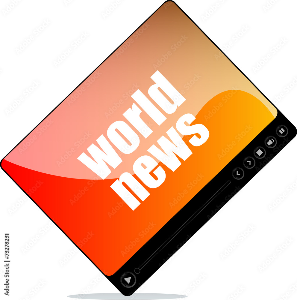Video player for web with world news word Video player for web with world news word