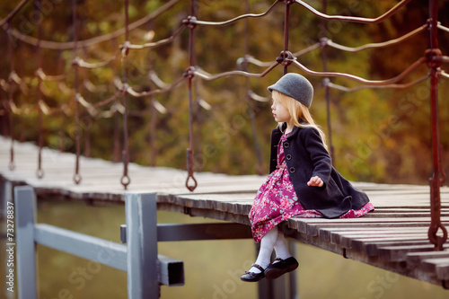 beautiful girl on the bridge. autumn