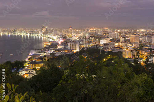 Pattaya city bird eye view at night, Chonburi, Thailand