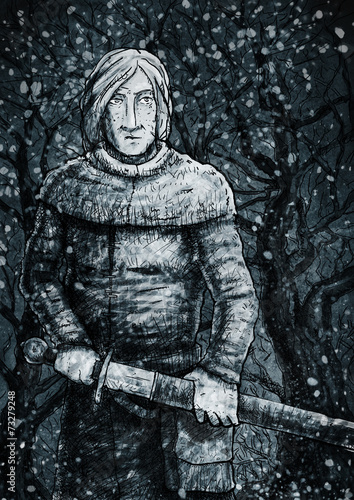 Воин с мечом ночью в лесу © dezmond