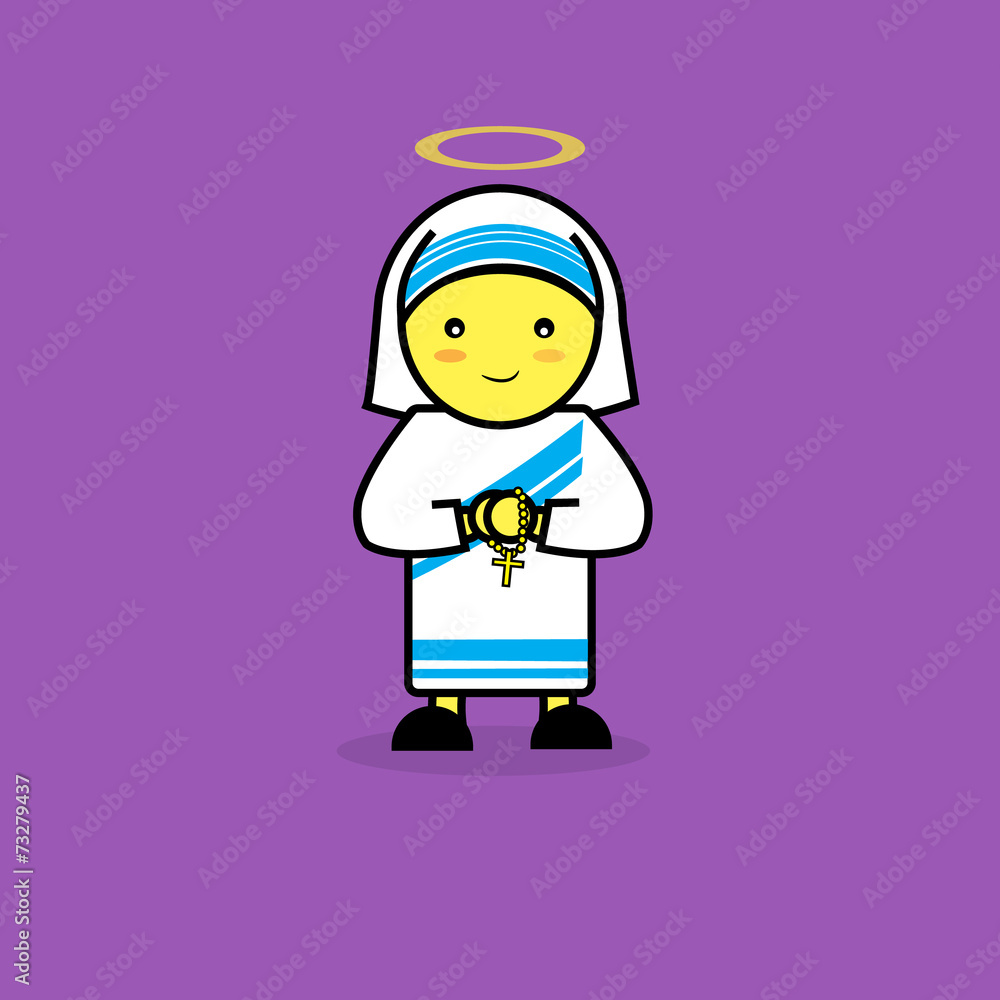 Woman in Mother Teresa of Calcutta suit for All Saints Day.