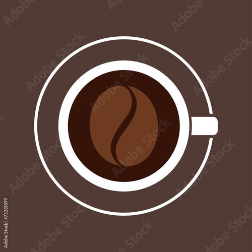 Coffee cup with coffee bean on its surface. Top view
