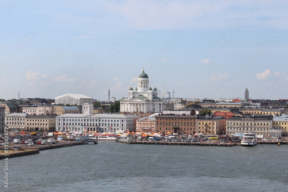 The panorama of the Helsinki city. Helsinki Cathedral.
