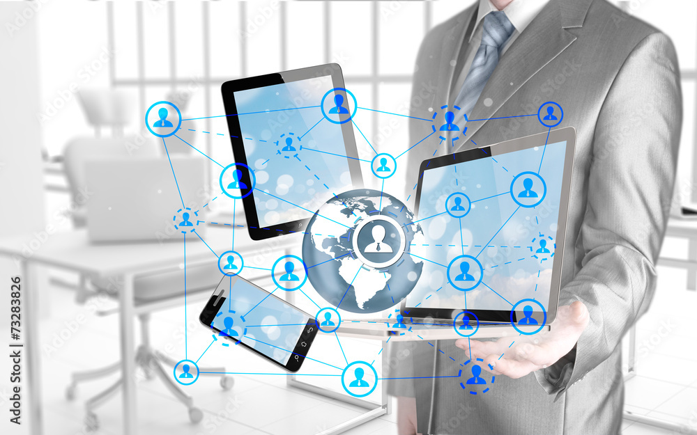 Business man using tablet PC and smartphone social connection Business man using tablet PC and smartphone social connection
