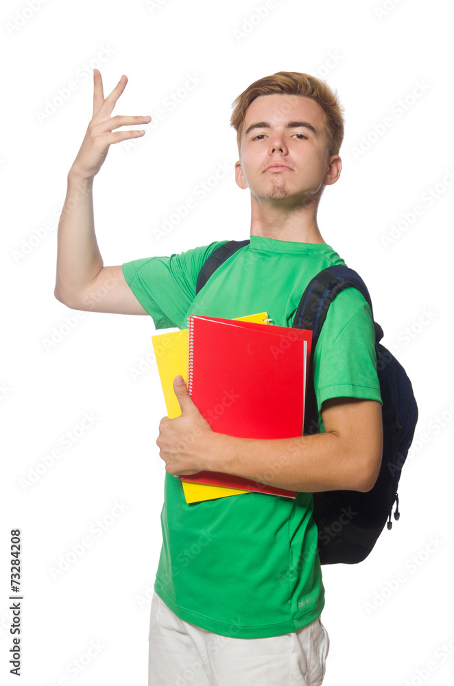 Student with textbooks isolated on the white Student with textbooks isolated on the white