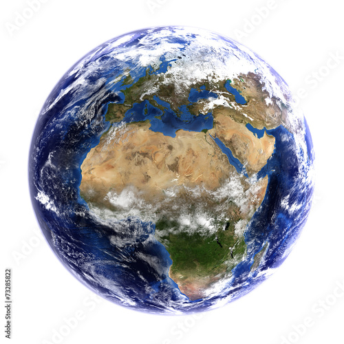 The Earth showing Europe   Africa  isolated on white.