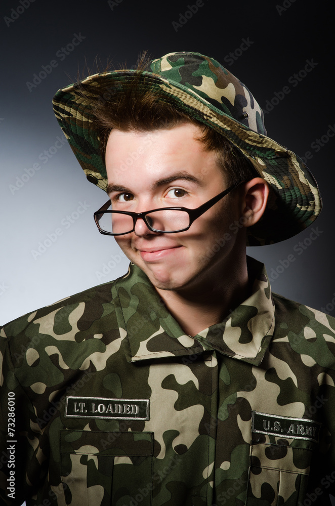 Funny soldier in military concept Funny soldier in military concept