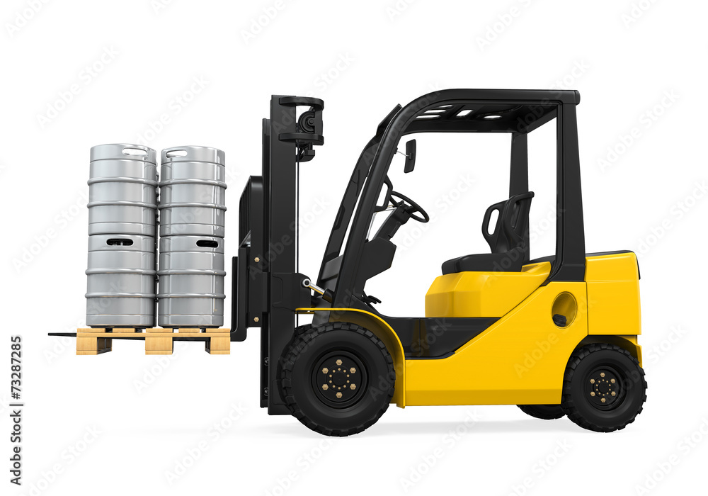 Forklift and Pallet of Beer Kegs
