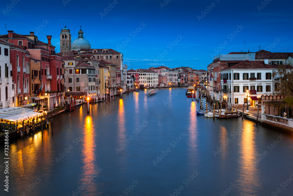 Venezia, the Grand Canal at night. Venice, Veneto, Italy.