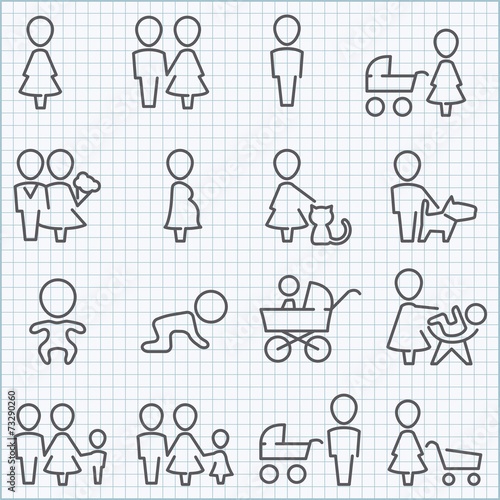 Family life icons set