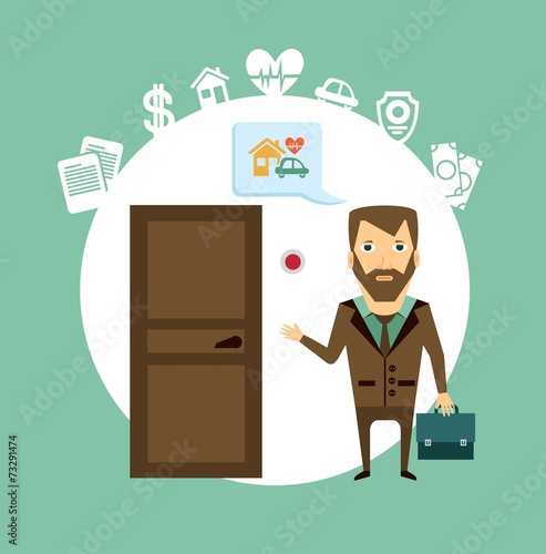 insurance agent rings the doorbell  illustration
