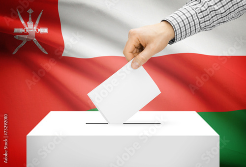 Ballot box with national flag on background - Oman