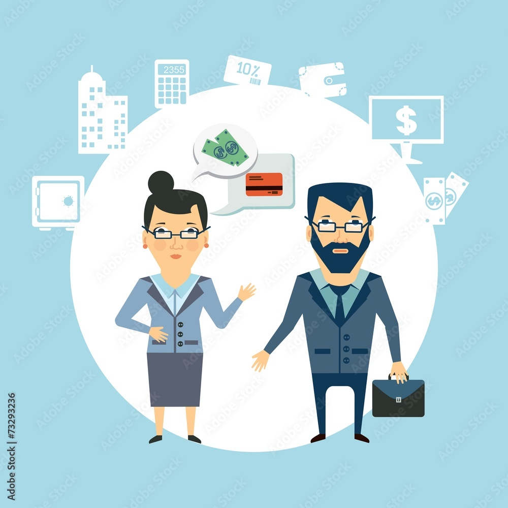 bank employee to talk to customers illustration bank employee to talk to customers illustration