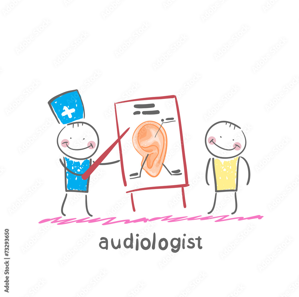 otolaryngologist shows a presentation about the patient's ear otolaryngologist shows a presentation about the patient's ear