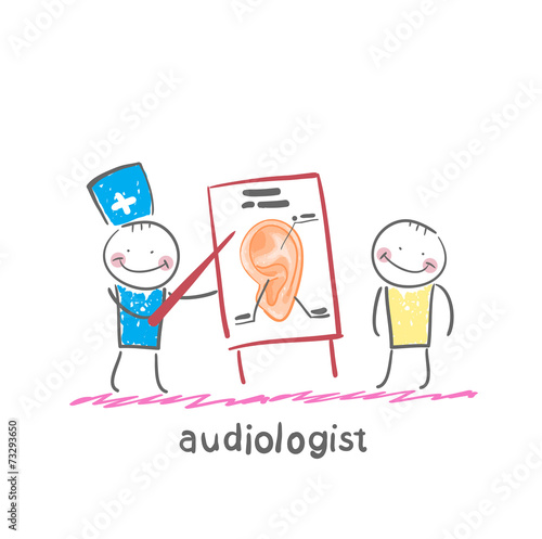 otolaryngologist shows a presentation about the patient's ear