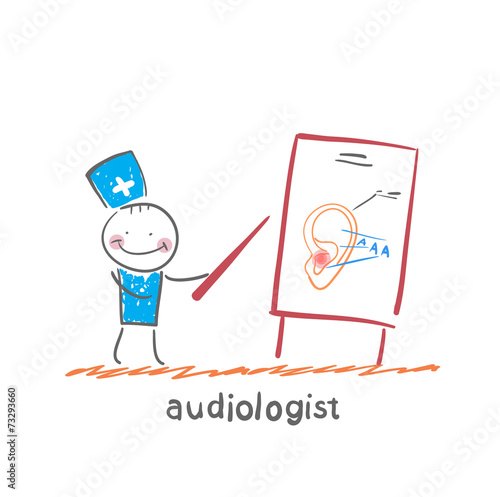 otolaryngologist shows a presentation about the ear