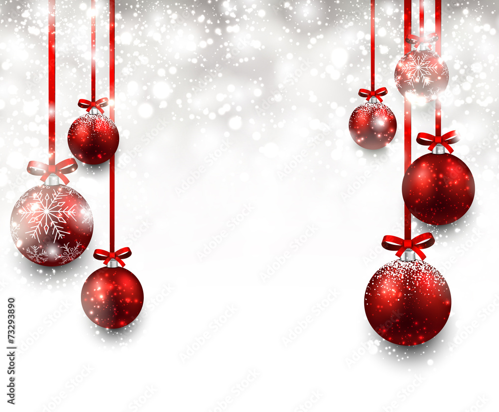 Background with red christmas balls. Stock Vector | Adobe Stock