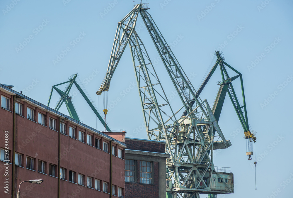 Shipyard cranes also called portal cranes in Gdansk, Poland