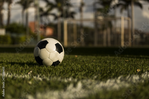 Soccer ball on a grass field.