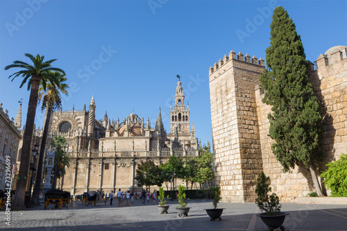 Seville - Cathedral de Santa Maria de la Sede and Alcazar walls