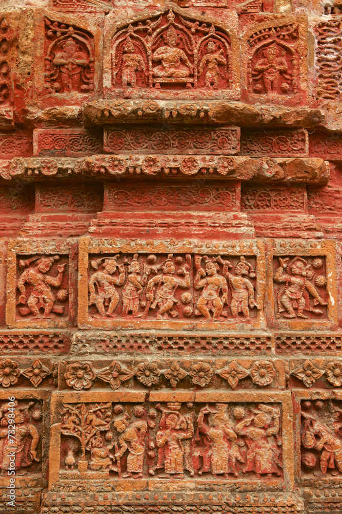 Terracota figures at Govinda Temple in Putia, Bangladesh.