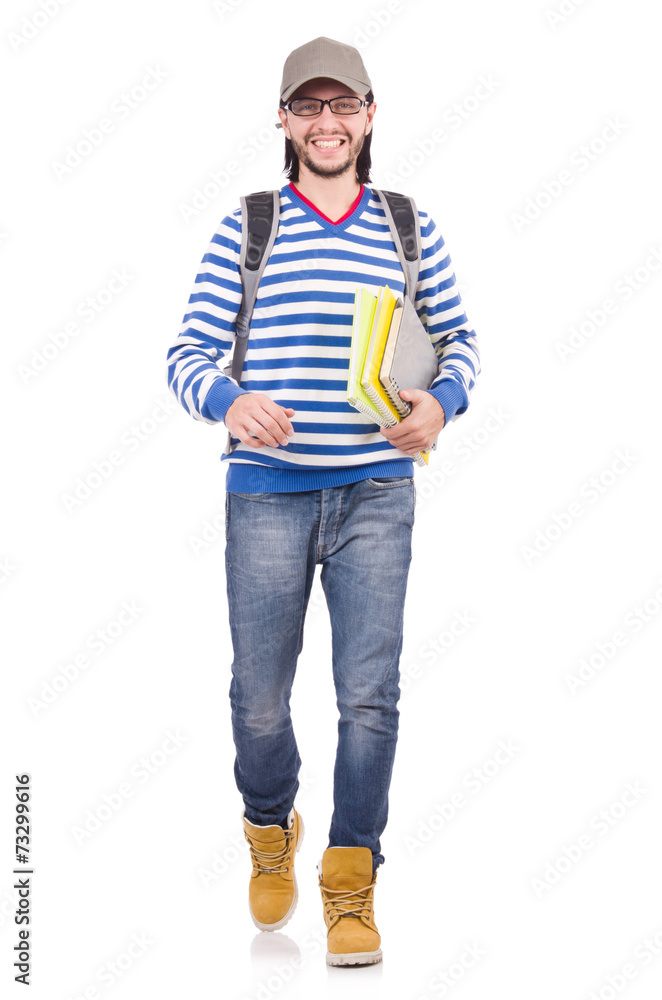 Student rushing to the lesson isolated on white Student rushing to the lesson isolated on white
