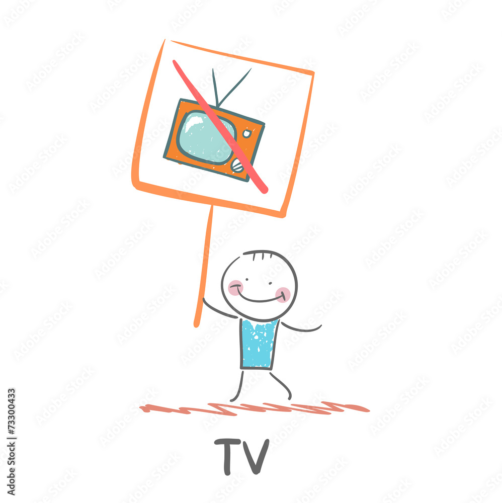 Fototapeta premium man carries a poster forbidding TV