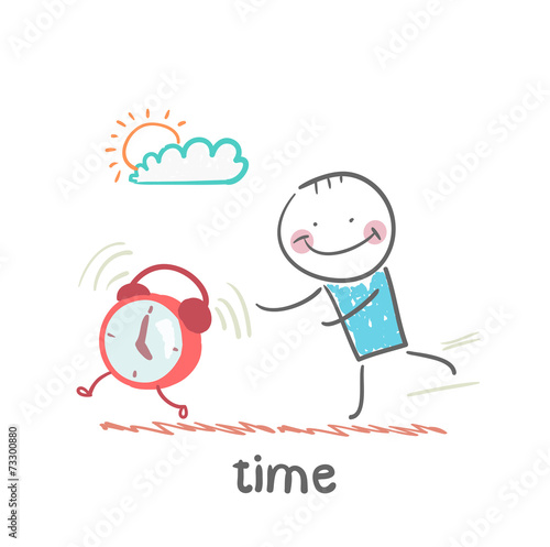 man catching clock