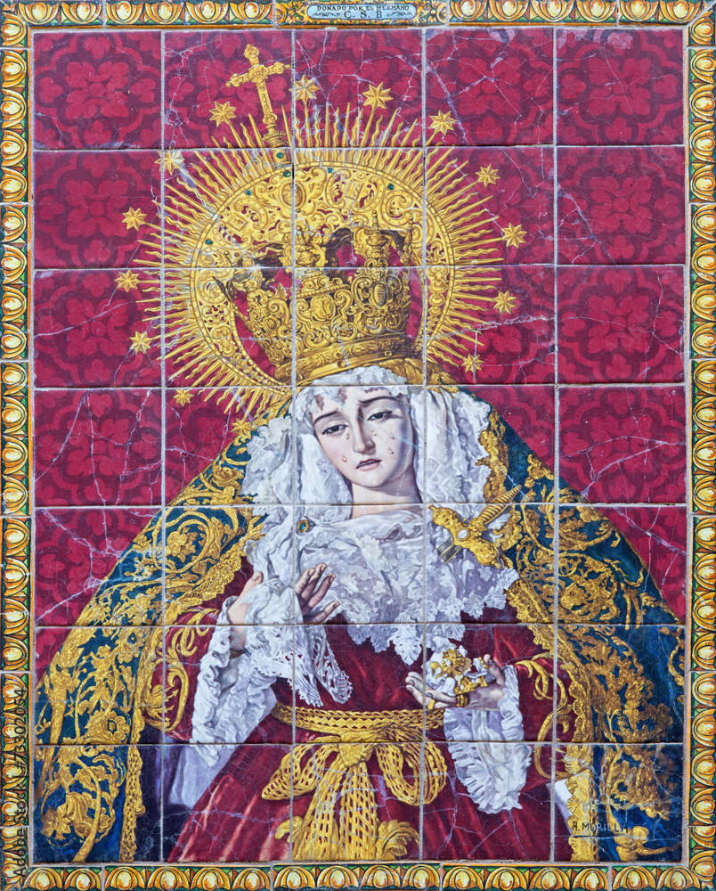 Seville - ceramic cried Madonna on church Iglesia los Terceros