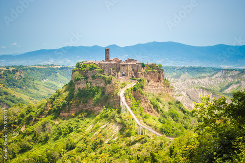 The old town of Bagnoregio on a hill in Lazio, Italy