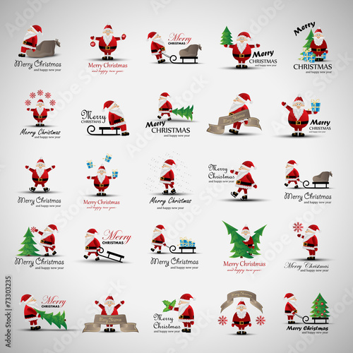 Santa Claus And Christmas Elements Set - Isolated On Gray