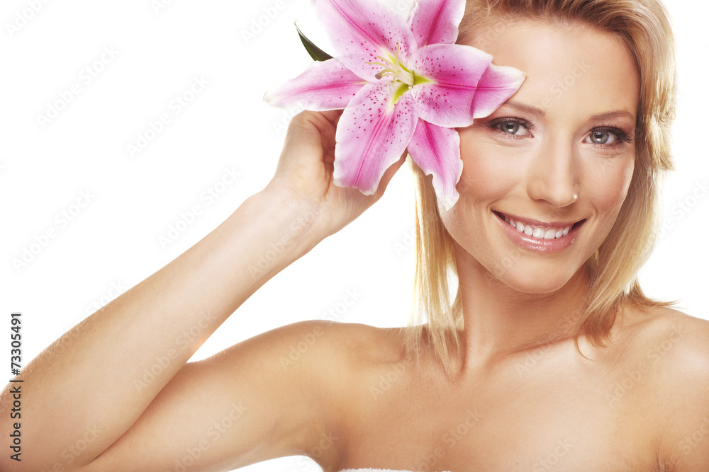 beauty portrait of a woman with a flower beauty portrait of a woman with a flower