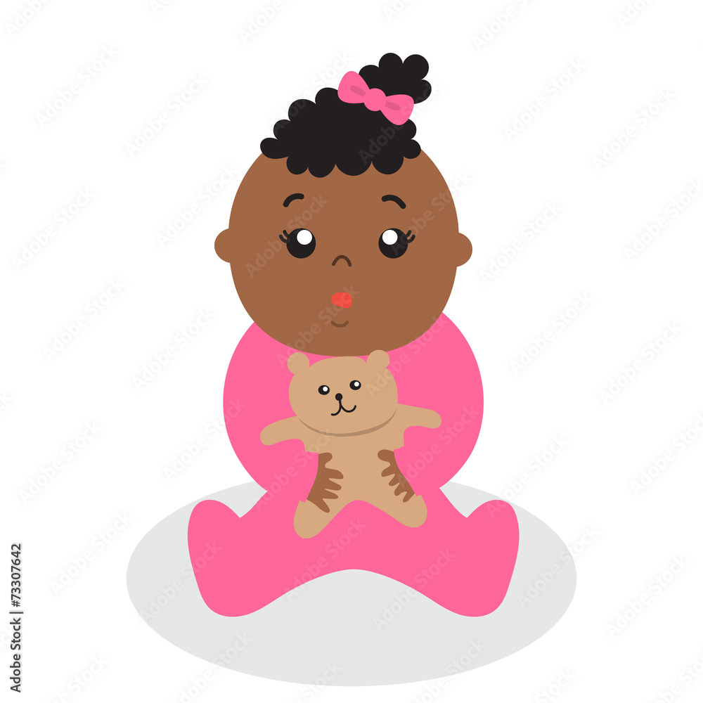 A baby girl holding a teddy bear