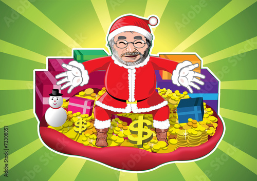 Santa claus with money , gold and gifts