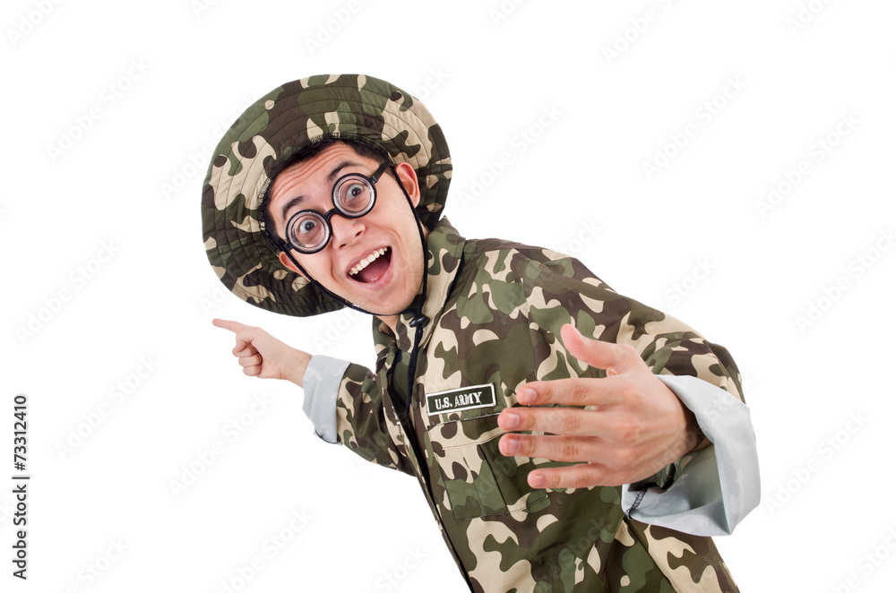 Funny soldier in military concept Funny soldier in military concept