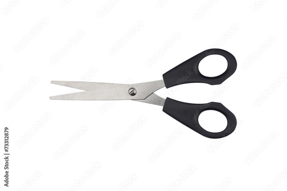 Black handled scissors on white background Black handled scissors on white background